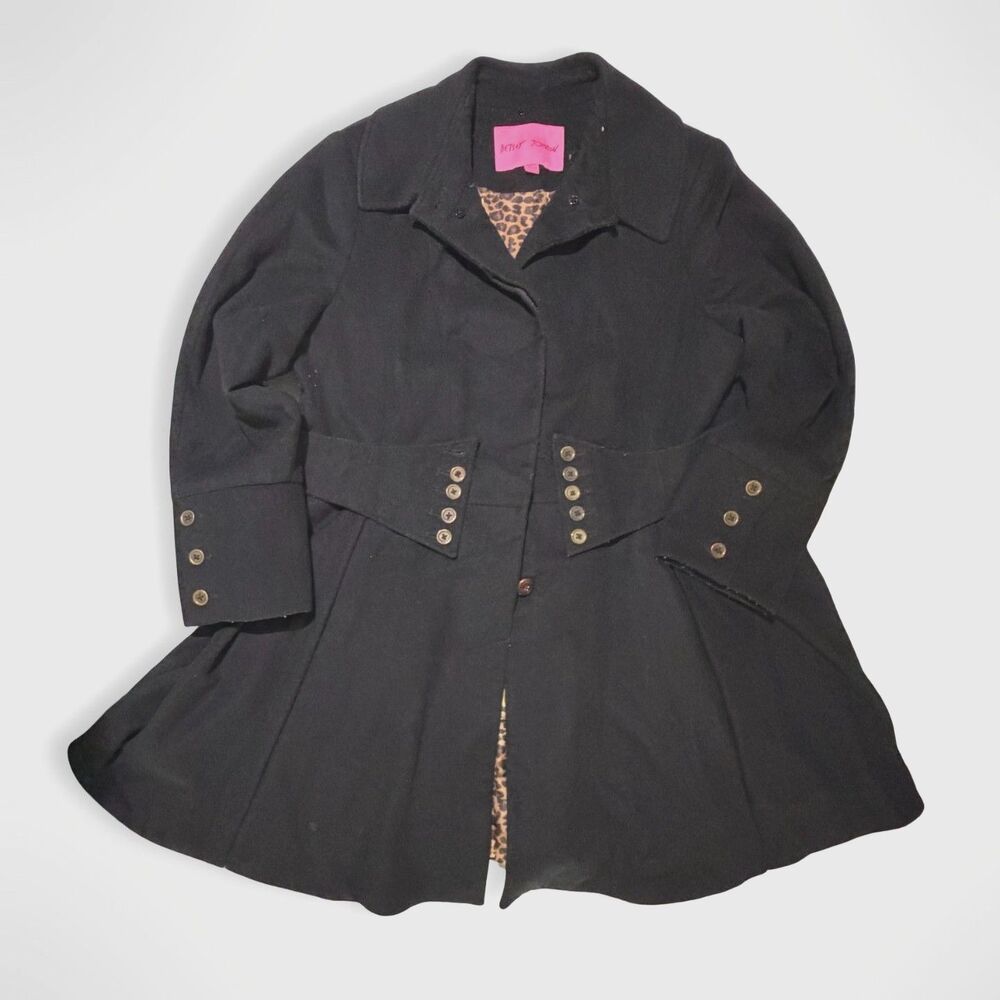 Betsey Johnson, Black Wool Peacoat Corset Belted, 1X Winter Jacket